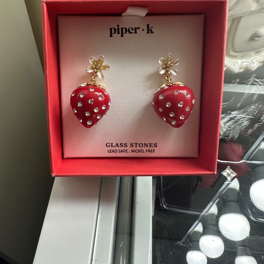 Piper K Red Strawberry Earrings with Gold Accents